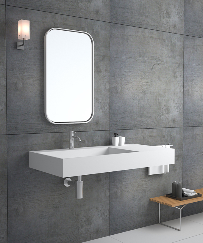 Lavabo rectangulaire suspendu en résine minérale Blanc mat - Bandundu