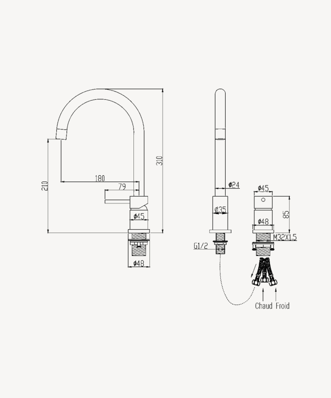 Mitigeur de lavabo 2 trous - Corbeau