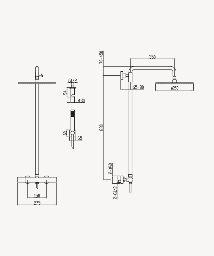 Colonne de douche thermostatique murale - Fiumina