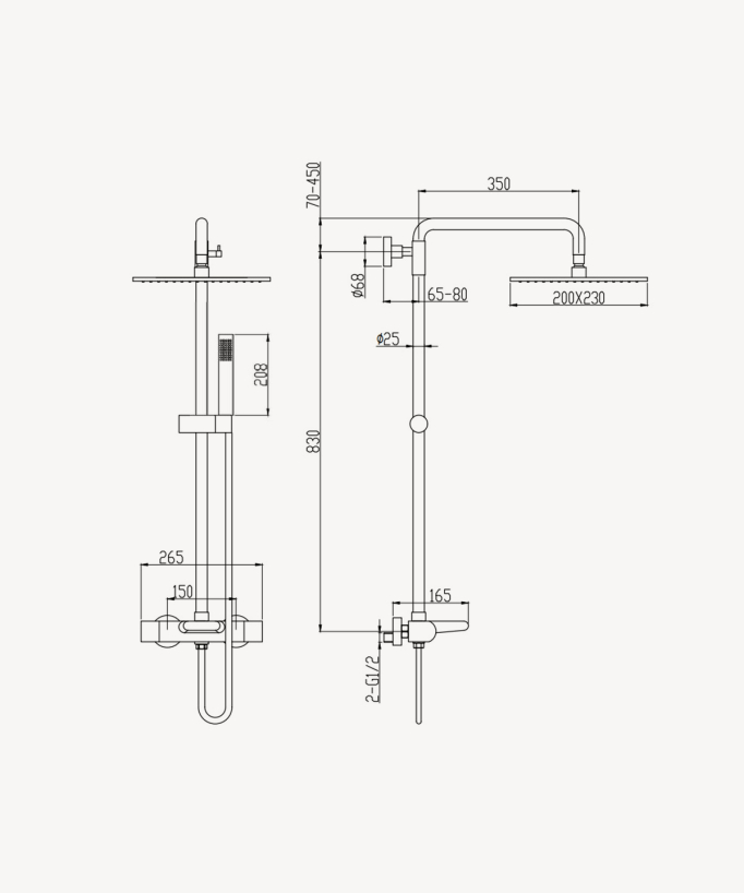 Colonne de douche thermostatique pour baignoire avec bec cascade - Or rose brossé