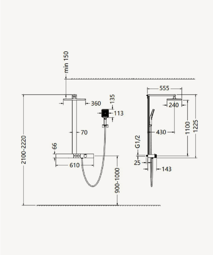 Colonne de douche thermostatique avec tablette - Noir