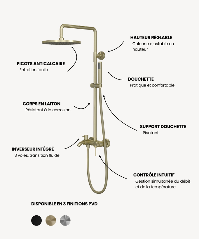 Colonne de douche pour baignoire avec inverseur - Corbeau