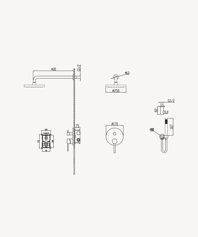 Kit douche encastrable moderne jet de pluie - Corbeau