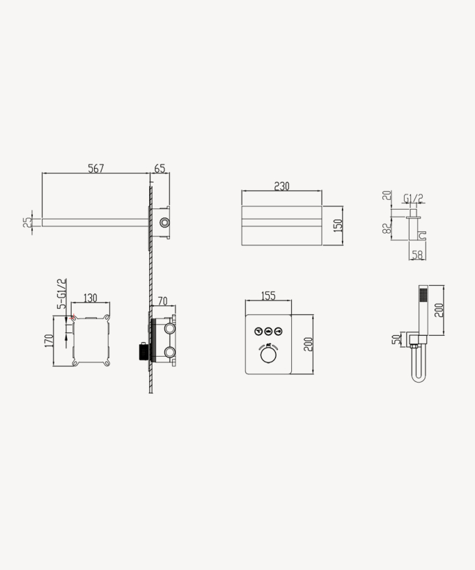 Colonne de douche thermostatique encastrable 3 fonctions : douchette, jet de pluie, cascade - Sirius