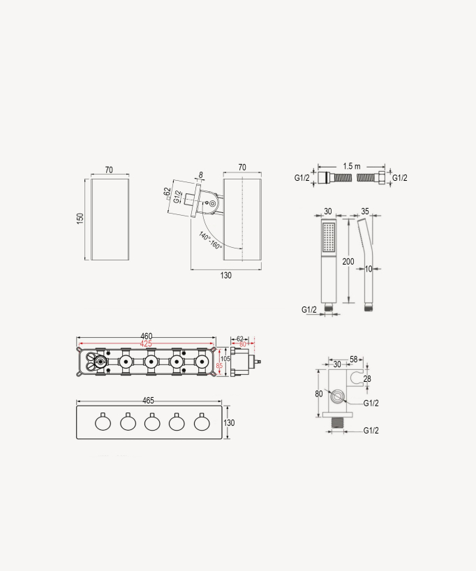 Pack mitigeur thermostatique multi-fonctions avec pommeau orientable - Sirius