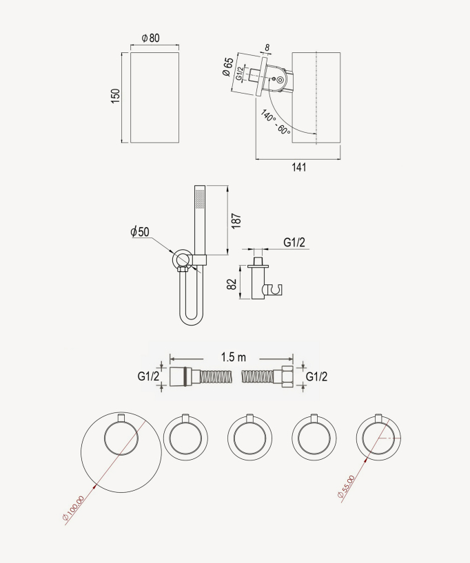 Pack mitigeur thermostatique multi-spray avec pommeau orientable - Corbeau