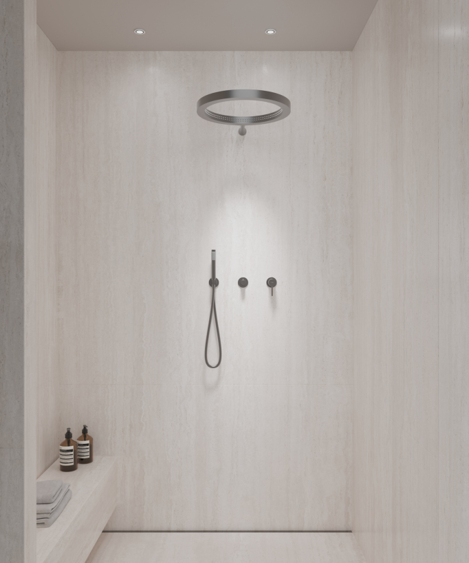 Kit de douche avec pommeau de pluie circulaire - Corbeau