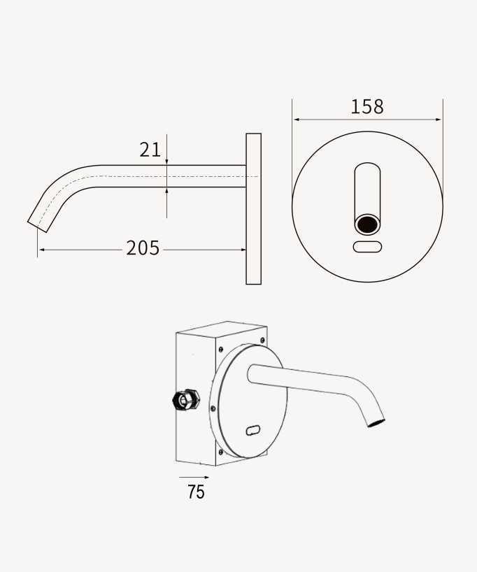 Robinet lavabo automatique mural avec plaque, eau froide - Corbeau