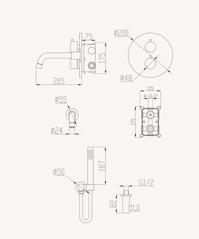 Mitigeur thermostatique de baignoire à encastrer - Corbeau