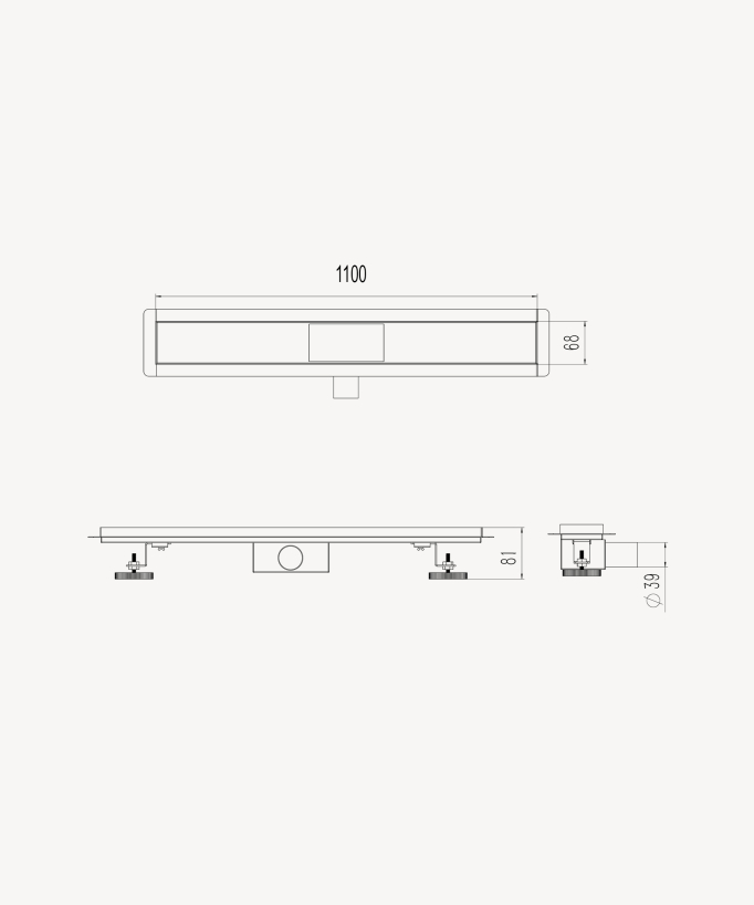 Caniveau de douche en inox - 1100 mm