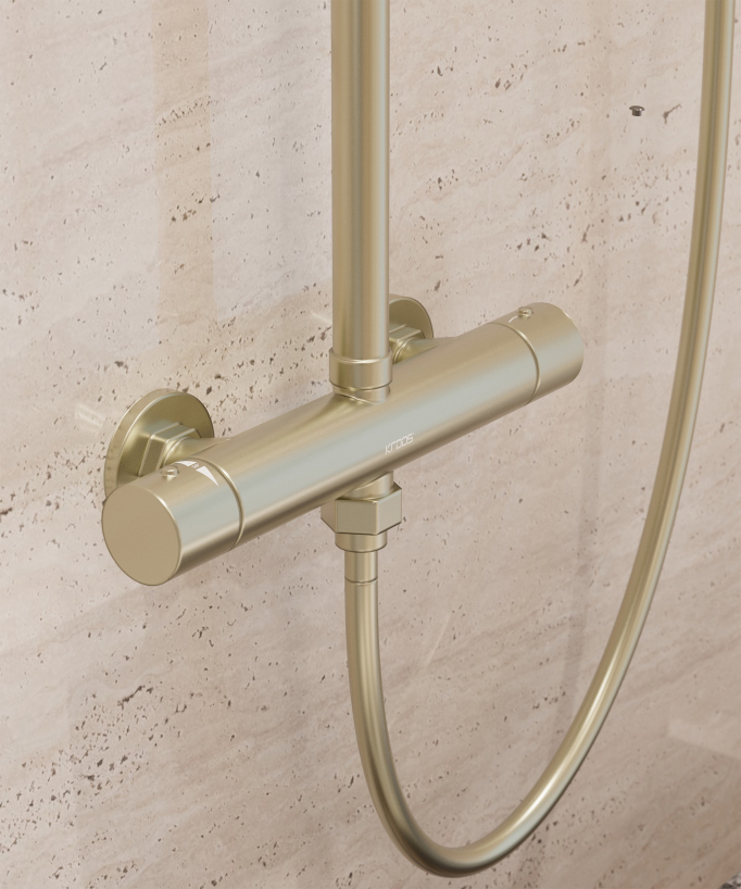 Colonne de douche thermostatique murale Doré brossé - Fiumina