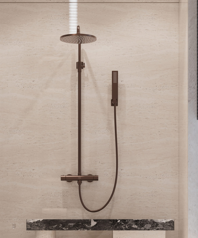 Colonne de douche thermostatique murale Or rose brossé - Fiumina