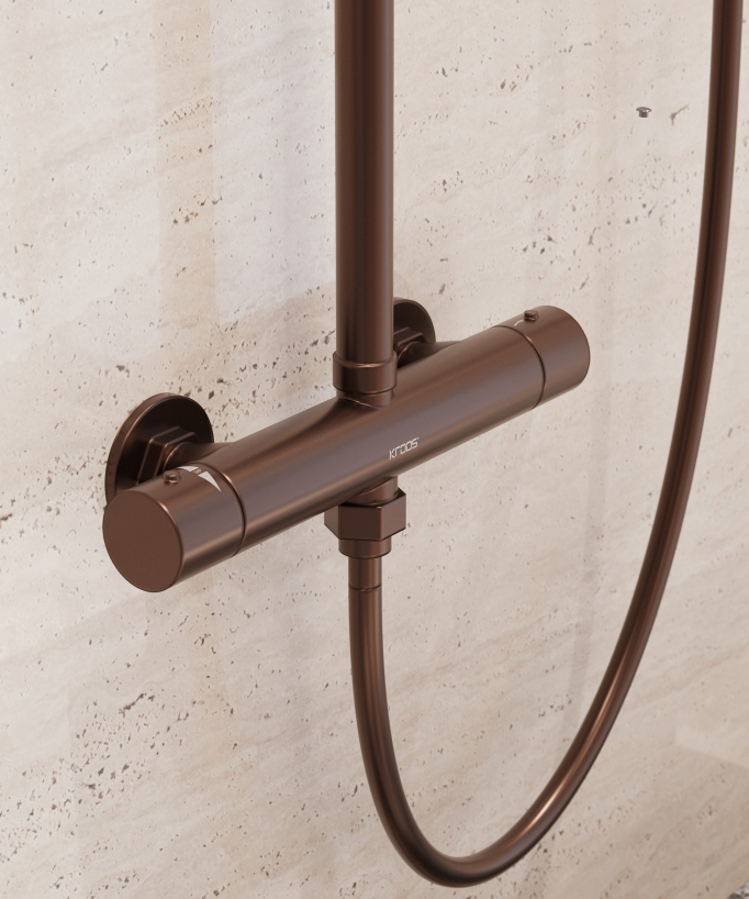 Colonne de douche thermostatique murale Or rose brossé - Fiumina