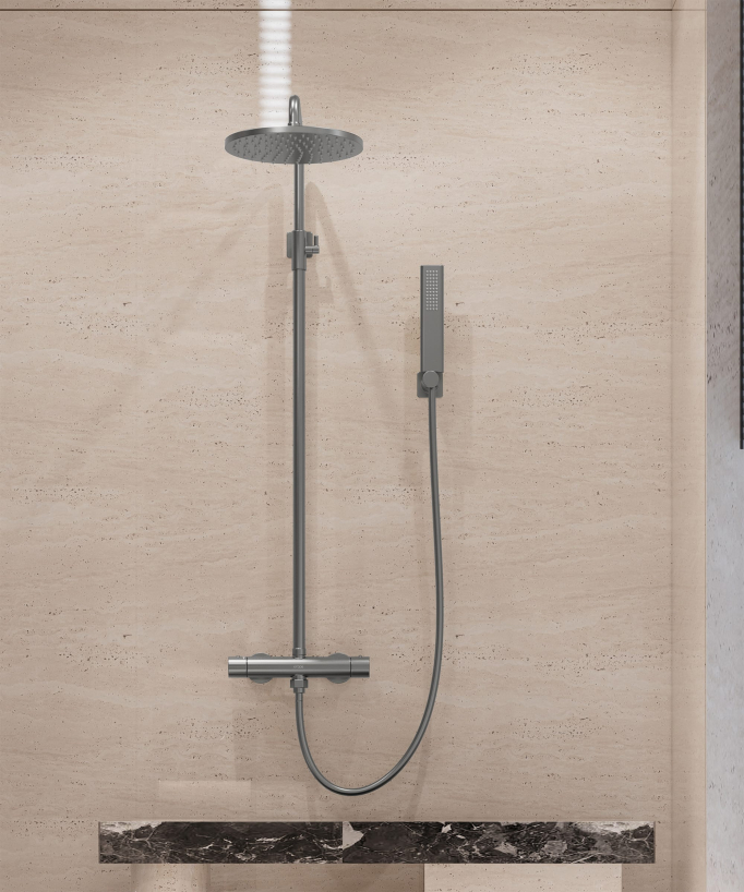 Colonne de douche thermostatique murale Gun métal - Fiumina