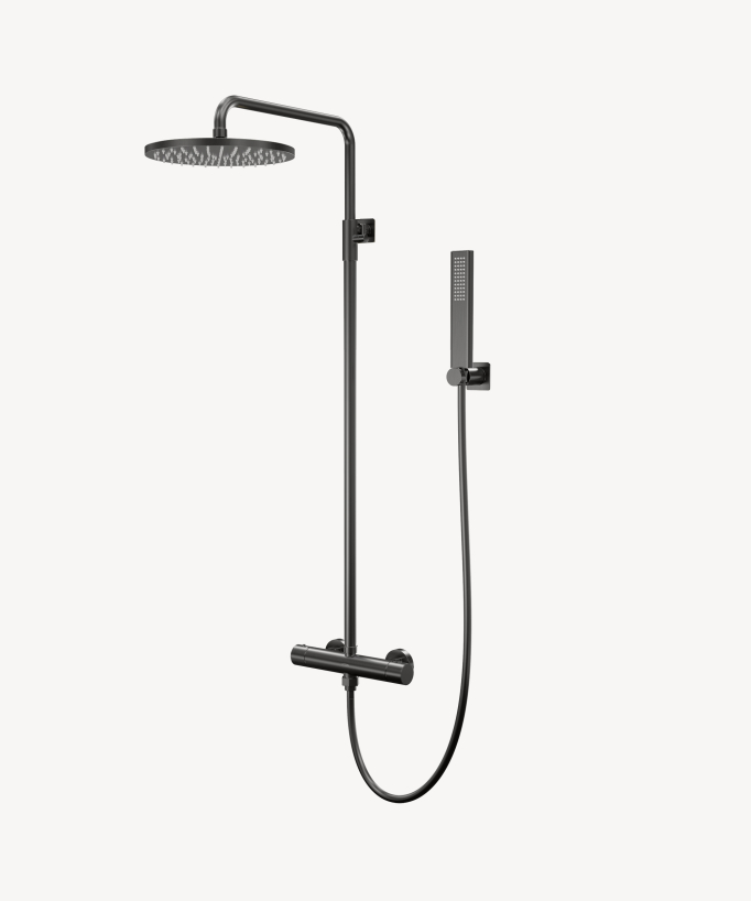 Colonne de douche thermostatique murale Gun métal - Fiumina