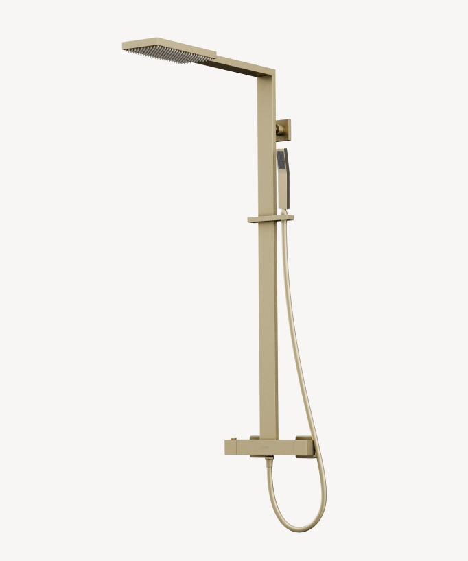 Colonne de douche thermostatique design carré & pommeau pluie rectangulaire - Sirius