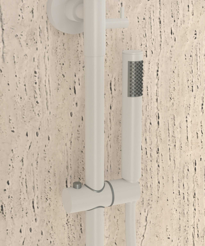 Colonne de douche thermostatique blanche, pommeau pluie et support douchette réglable - Corbeau