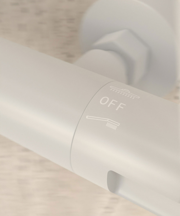 Colonne de douche thermostatique blanche, pommeau pluie et support douchette réglable - Corbeau