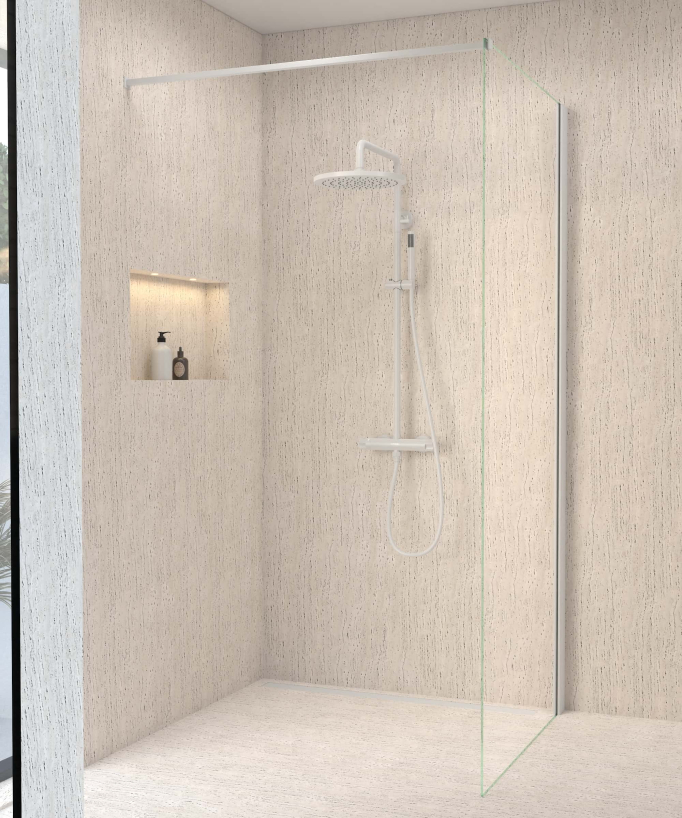 Colonne de douche thermostatique blanche, pommeau pluie et support douchette réglable - Corbeau