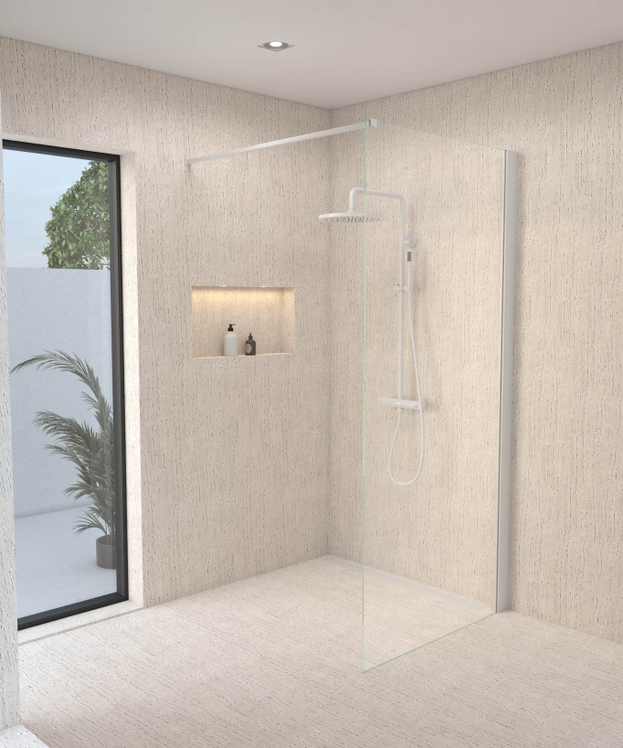 Colonne de douche thermostatique blanche, pommeau pluie et support douchette réglable - Corbeau