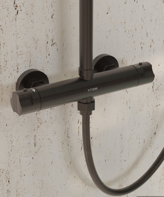 Colonne de douche ronde thermostatique Moka brossé - Corbeau