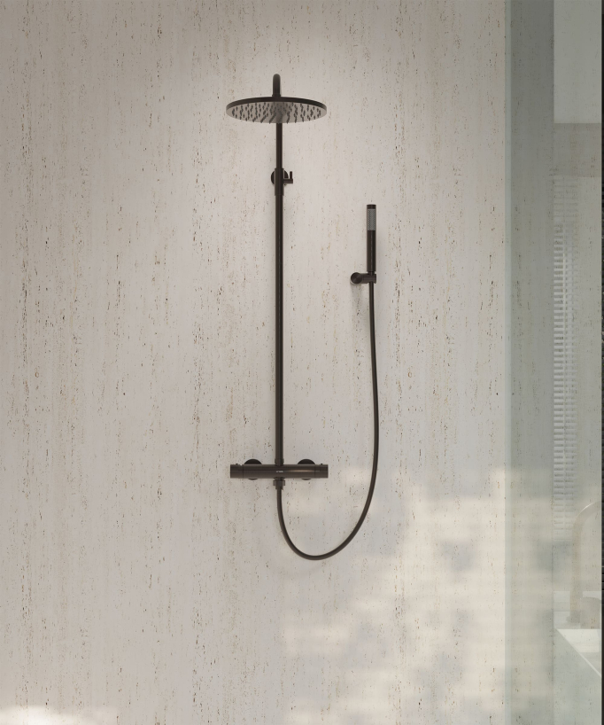 Colonne de douche ronde thermostatique Moka brossé - Corbeau