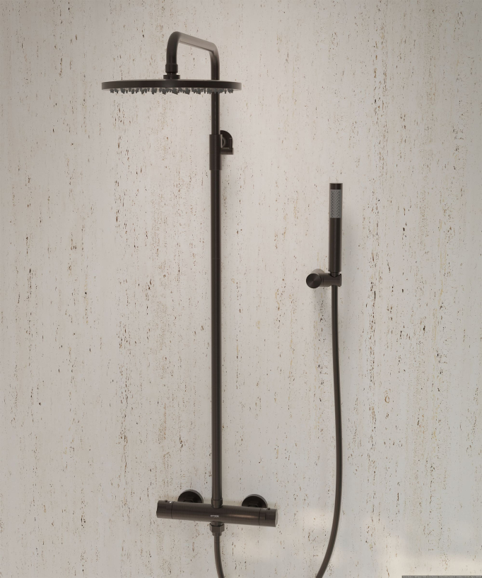 Colonne de douche ronde thermostatique Moka brossé - Corbeau