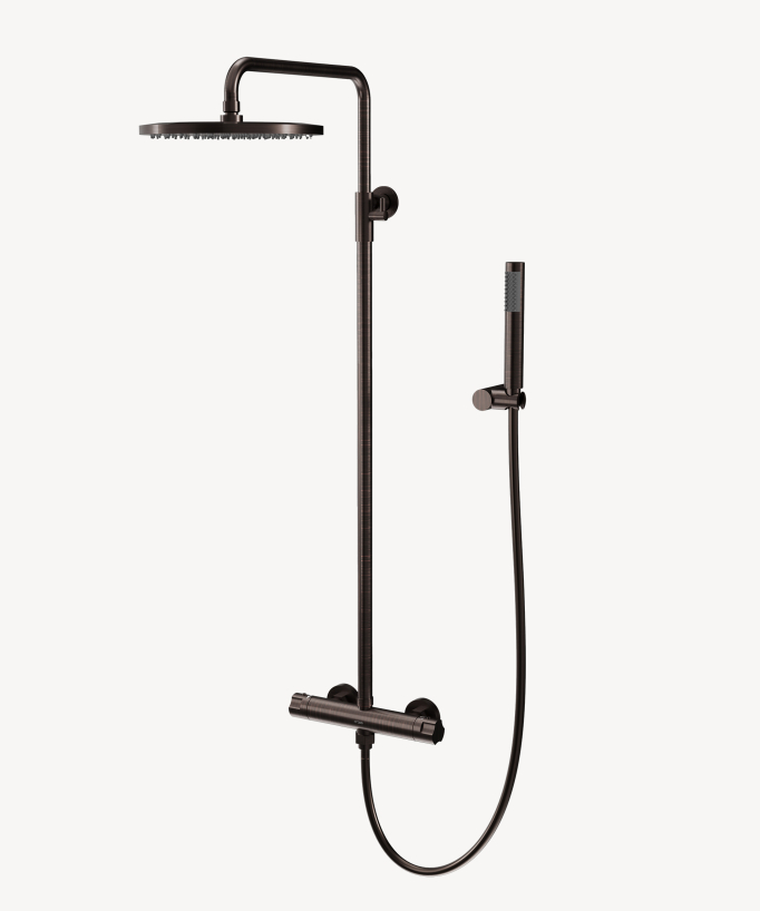 Colonne de douche ronde thermostatique Moka brossé - Corbeau - Colonne de douche - 1