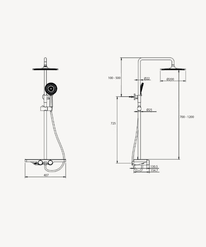 Colonne de douche noire avec mitigeur - Pommeau pluie, tablette et douchette réglable