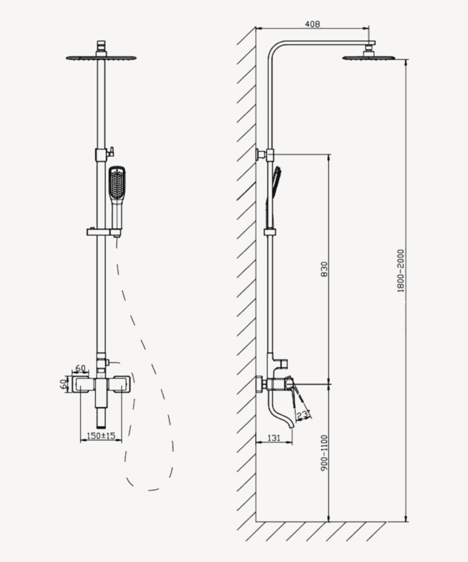 Colonne bain douche noire avec mitigeur - Léon