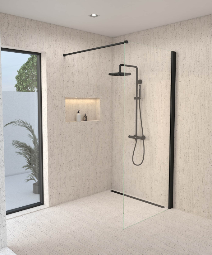 Colonne de douche thermostatique noir, pommeau pluie et support douchette réglable - Corbeau