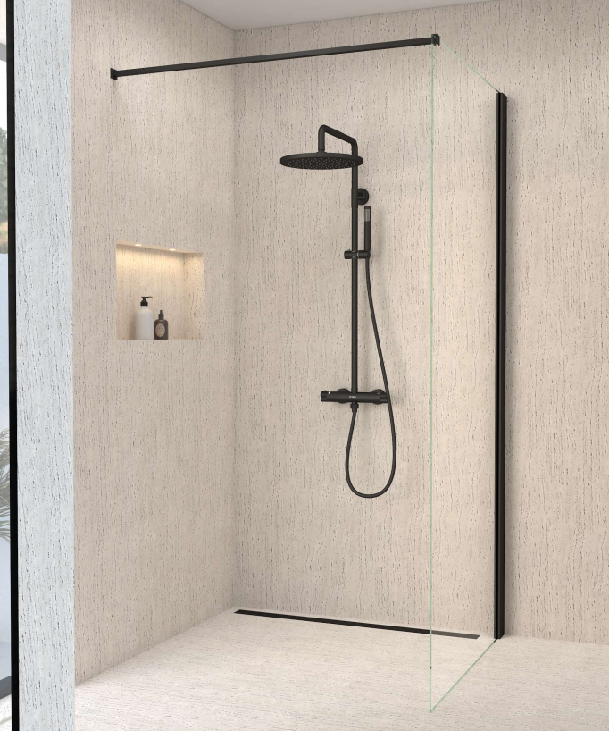 Colonne de douche thermostatique noir, pommeau pluie et support douchette réglable - Corbeau