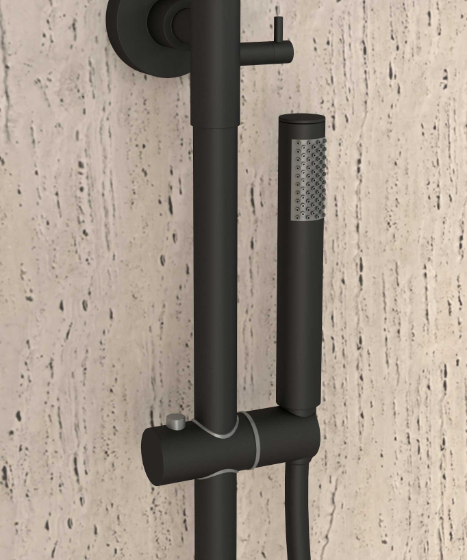 Colonne de douche thermostatique noir, pommeau pluie et support douchette réglable - Corbeau