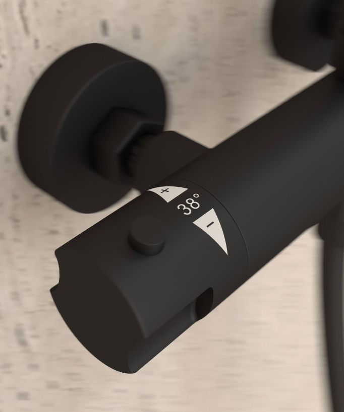 Colonne de douche thermostatique noir, pommeau pluie et support douchette réglable - Corbeau