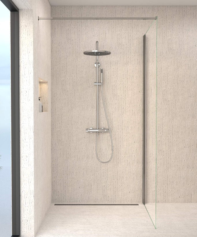 Colonne de douche thermostatique murale chromée de forme ronde, collection Corbeau
