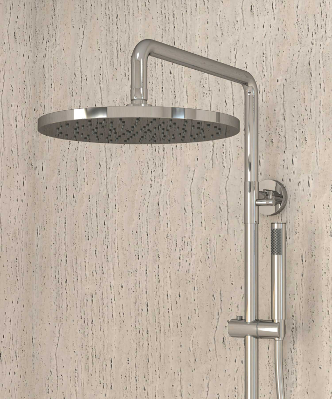 Colonne de douche thermostatique chromée, pommeau pluie et support douchette réglable - Corbeau