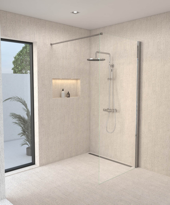 Colonne de douche thermostatique chromée, pommeau pluie et support douchette réglable - Corbeau