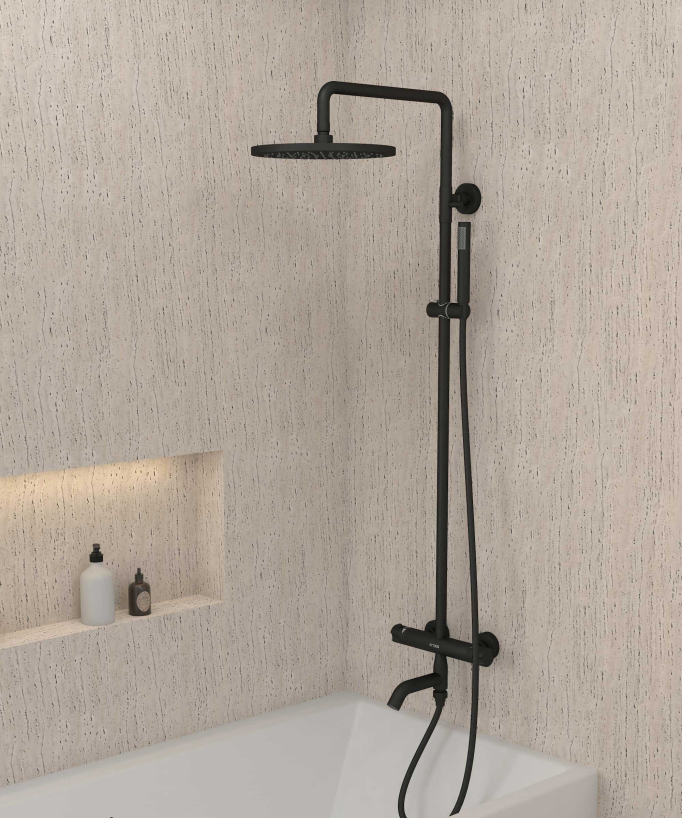 Colonne bain douche thermostatique noir avec sécurité anti-brûlures - Corbeau