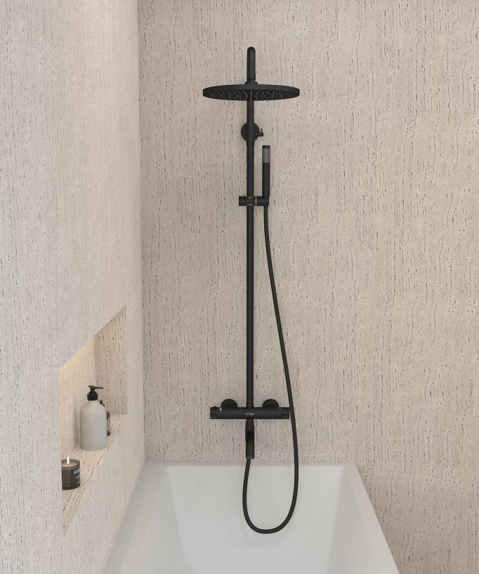 Colonne bain douche thermostatique noir avec sécurité anti-brûlures - Corbeau