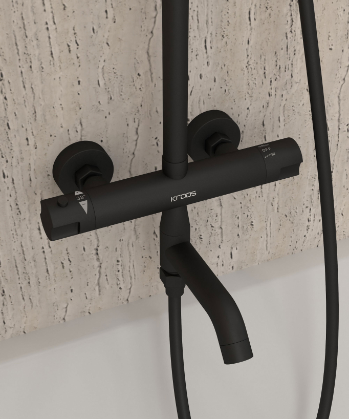 Colonne bain douche thermostatique noir avec sécurité anti-brûlures - Corbeau