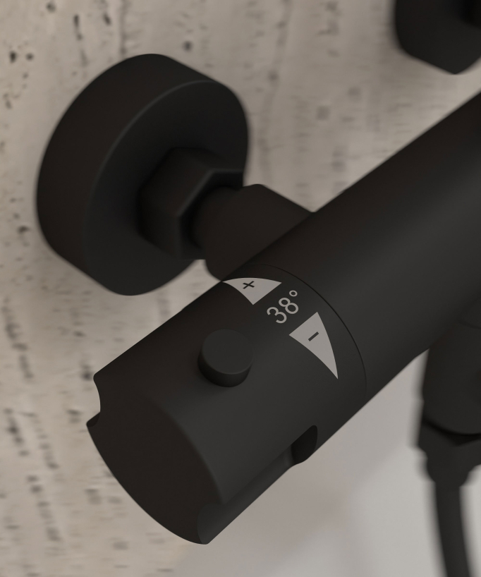 Colonne bain douche thermostatique noir avec sécurité anti-brûlures - Corbeau