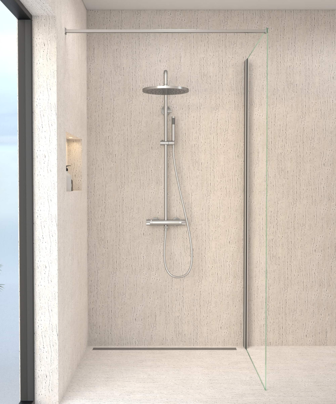 Colonne de douche thermostatique nickel brossé, pommeau pluie et support douchette réglable - Corbeau