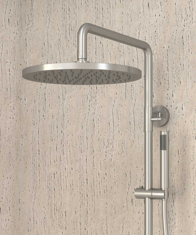Colonne de douche thermostatique nickel brossé, pommeau pluie et support douchette réglable - Corbeau