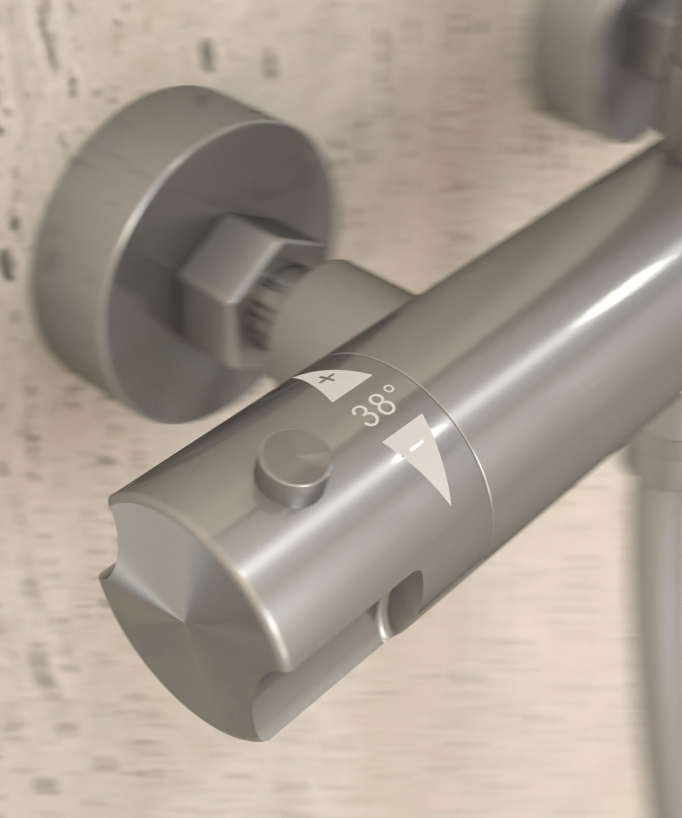 Colonne de douche thermostatique nickel brossé, pommeau pluie et support douchette réglable - Corbeau