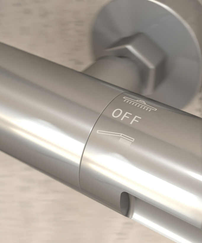 Colonne de douche thermostatique nickel brossé, pommeau pluie et support douchette réglable - Corbeau
