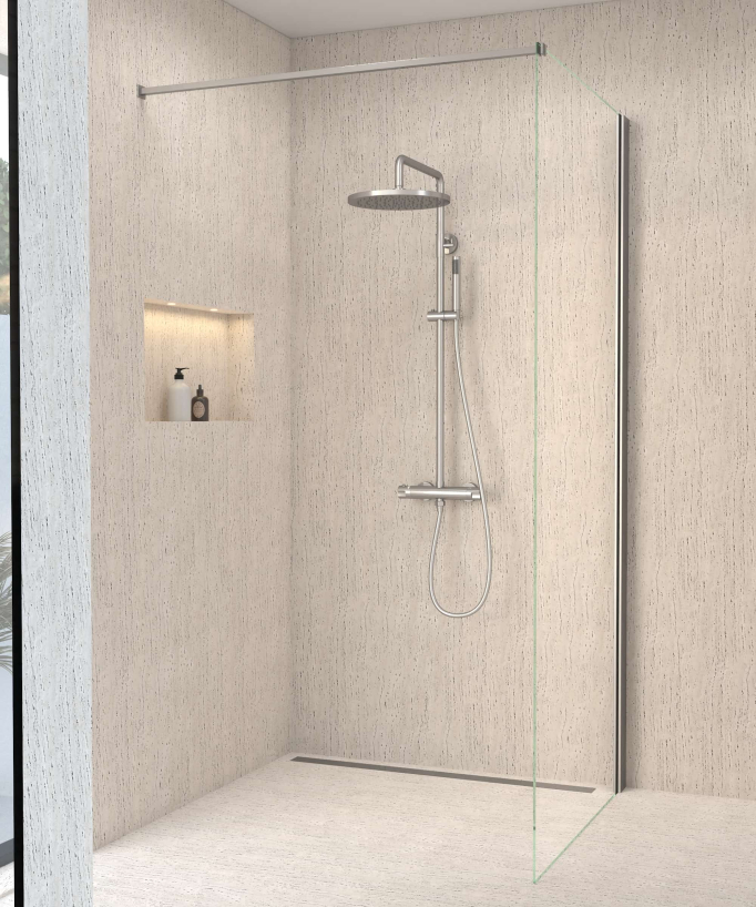 Colonne de douche thermostatique nickel brossé, pommeau pluie et support douchette réglable - Corbeau