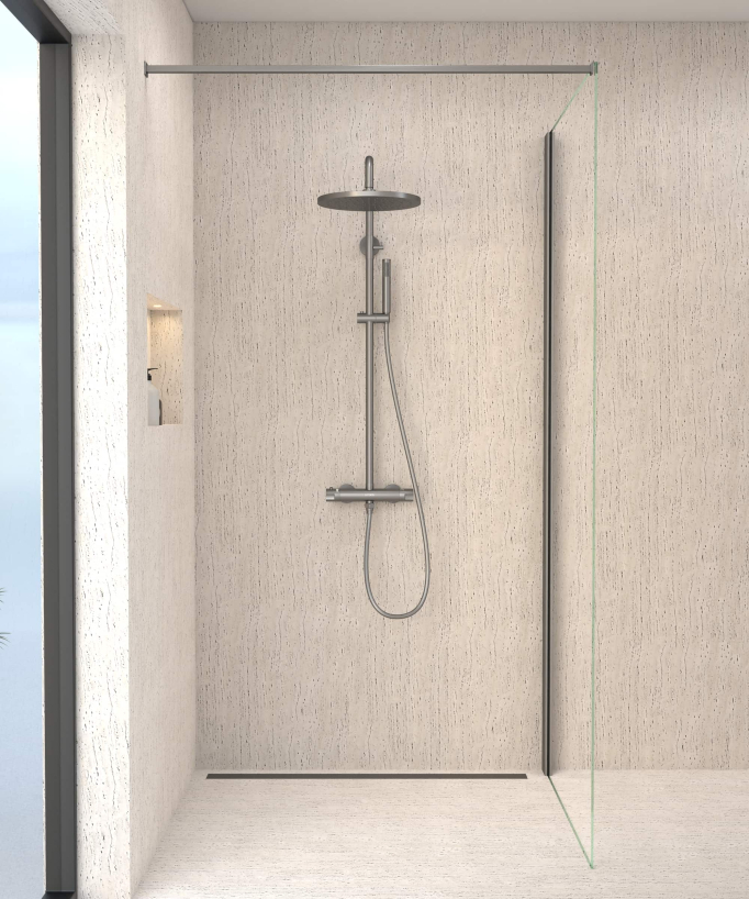 Colonne de douche thermostatique gun métal, pommeau pluie et support douchette réglable - Corbeau - Colonne de douche - 1