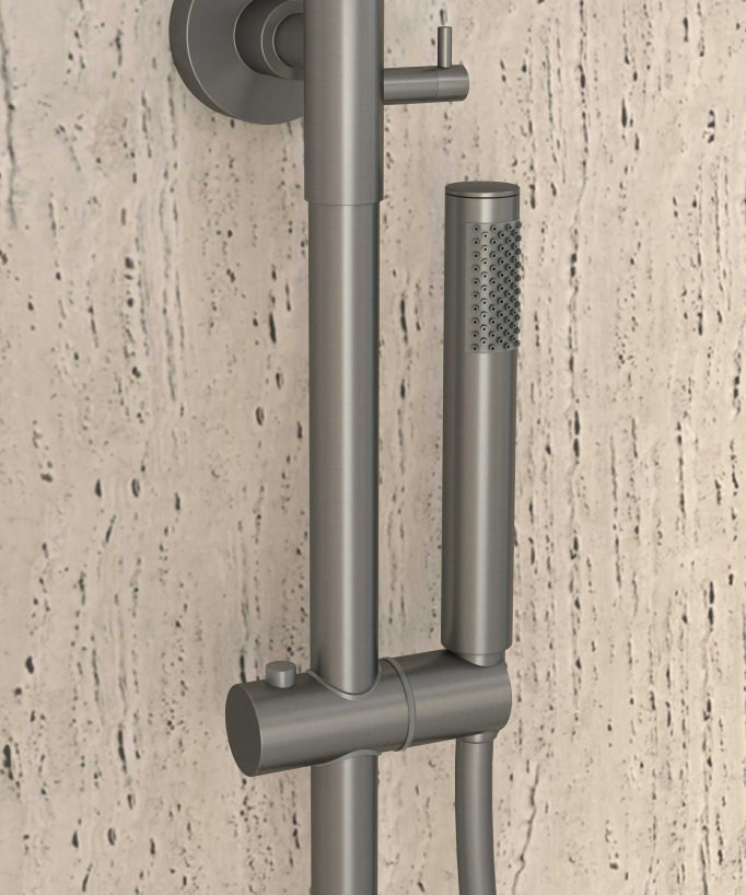 Colonne de douche thermostatique gun métal, pommeau pluie et support douchette réglable - Corbeau