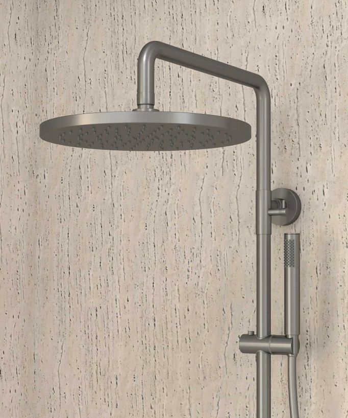 Colonne de douche thermostatique gun métal, pommeau pluie et support douchette réglable - Corbeau