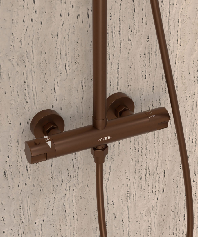 Colonne de douche thermostatique, pommeau pluie et support douchette réglable - Corbeau